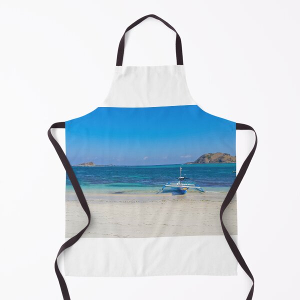 Item preview, A paradise lagoon beach with a blue longtail boat designed and sold by kall3bu.