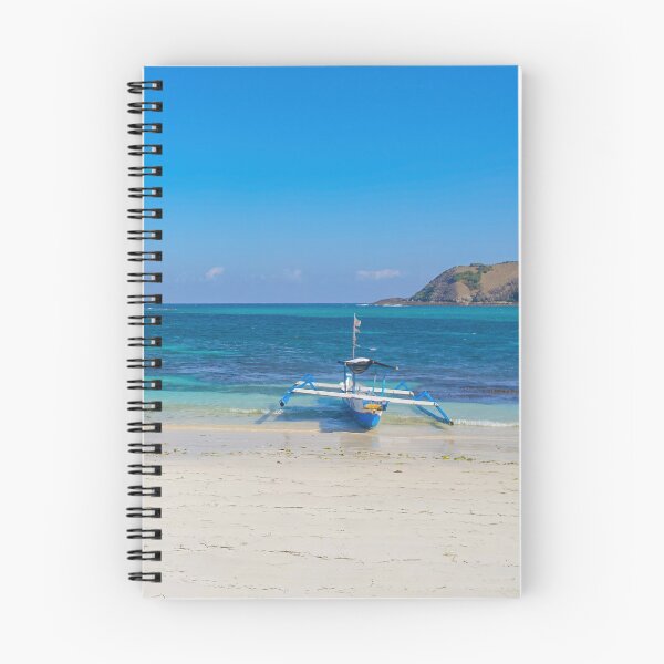 Item preview, A paradise lagoon beach with a blue longtail boat designed and sold by kall3bu.