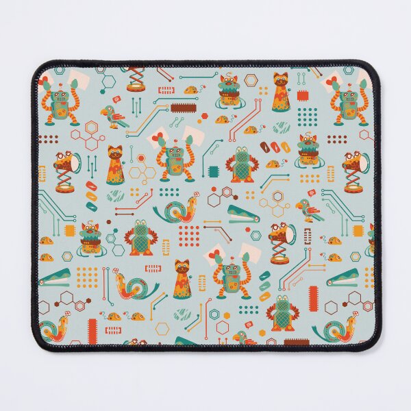 Item preview, Cute and Colorful Robots in green, orange, yellow and reddish colors on a light green circuit board background designed and sold by Melissa Plugge-Dekker.