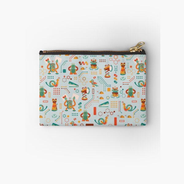 Item preview, Cute and Colorful Robots in green, orange, yellow and reddish colors on a light green circuit board background designed and sold by Melissa Plugge-Dekker.