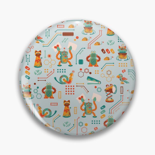 Item preview, Cute and Colorful Robots in green, orange, yellow and reddish colors on a light green circuit board background designed and sold by Melissa Plugge-Dekker.