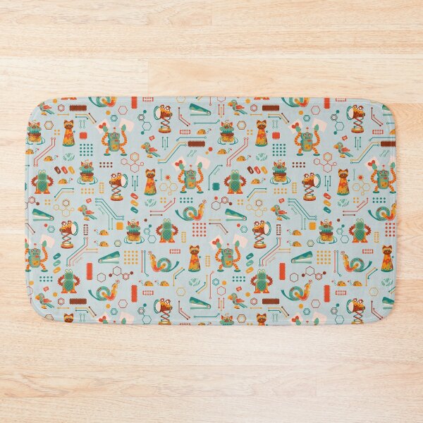 Item preview, Cute and Colorful Robots in green, orange, yellow and reddish colors on a light green circuit board background designed and sold by Melissa Plugge-Dekker.