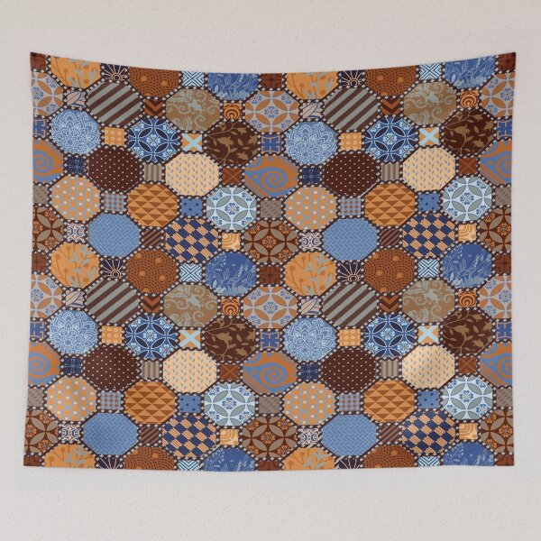 Item preview, Rust and blue octagonal pattern by Maxine Gadd designed and sold by Maxine Gadd.