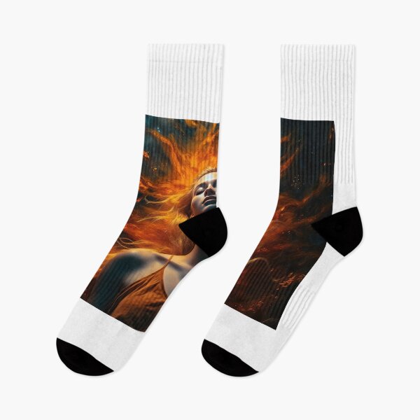 Item preview, Stunning girl floating in the vast emptiness of space, her body engulfed in a fierce, fiery energy that radiates with a blinding intensity designed and sold by 3dleonardo.