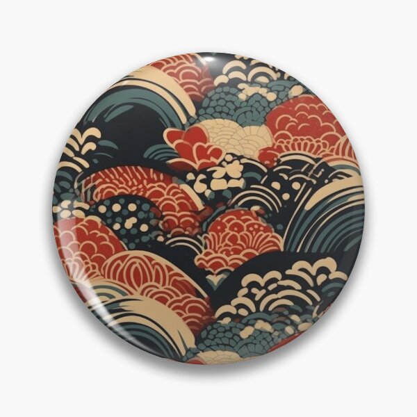 Item preview, Dark Red and Blue Japanese Wave Wagara Pattern designed and sold by StudioTokyo.