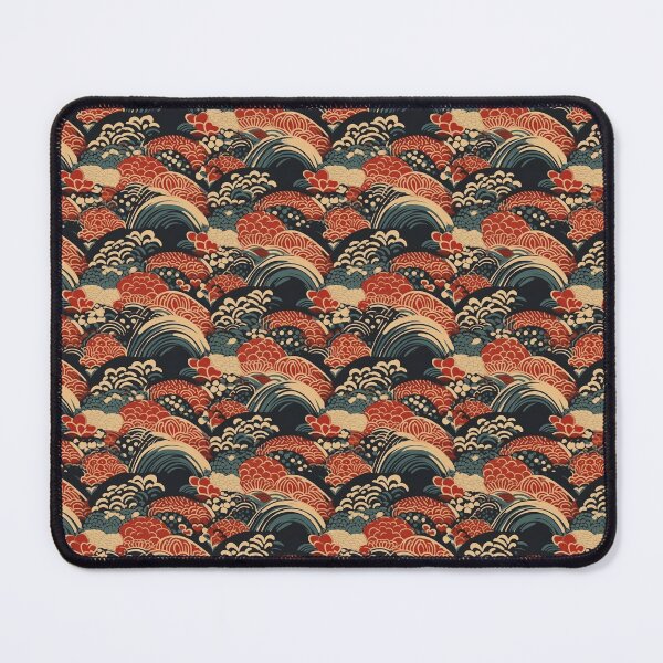 Item preview, Dark Red and Blue Japanese Wave Wagara Pattern designed and sold by StudioTokyo.