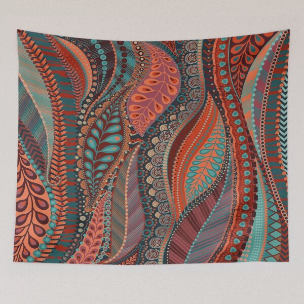 Item preview, Duck egg blue and rust leaf pattern by Maxine Gadd  designed and sold by Maxine Gadd.