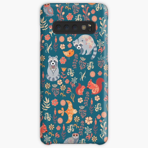 Fairy-tale forest. Fox, bear, raccoon, owls, rabbits, flowers and herbs on a white background. Seamless pattern. Samsung Galaxy Snap Case