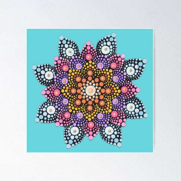 Item preview, Colorful Painted Mandala - blue background designed and sold by Louise-Mae.