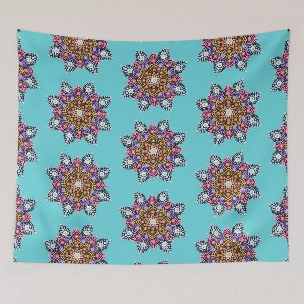 Item preview, Colorful Painted Mandala - blue background designed and sold by Louise-Mae.