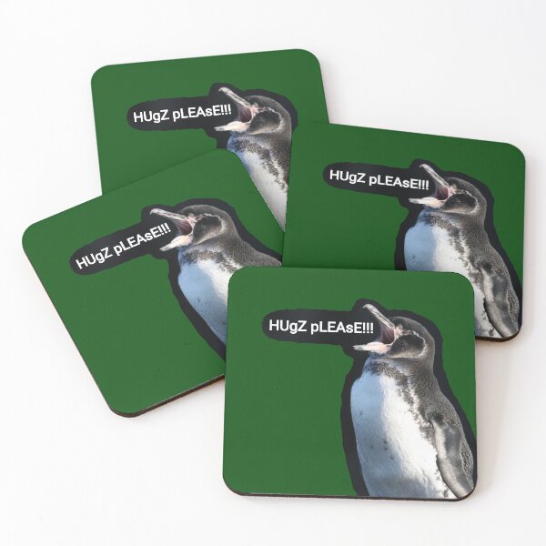 Artikelvorschau, Galapagos Penguin politely asks for hugs (Dark Green #014606 Background) entworfen und verkauft von SBPenguins.