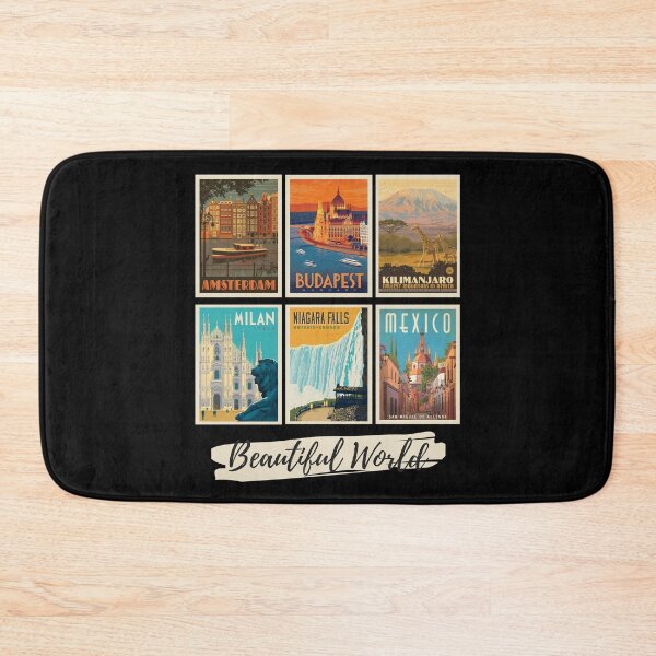 Item preview, Beautiful World is a collection of Vintage Posters in a Collage,, Milan, Niagra Falls, Mexico, Amsterdam, Budapest, and Kilimanjaro designed and sold by Rogue-Studio.