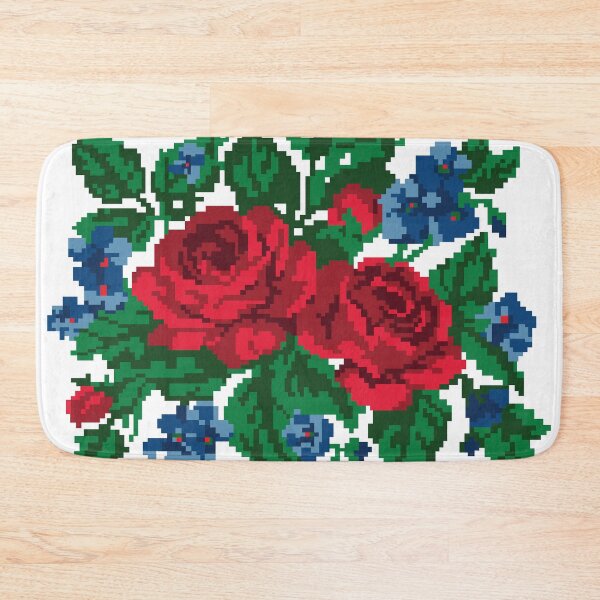Item preview, Pixel Rose Floral - Arrangement in Red, Green, Blue. Ukrainian Embroidery designed and sold by Iryna-Design.