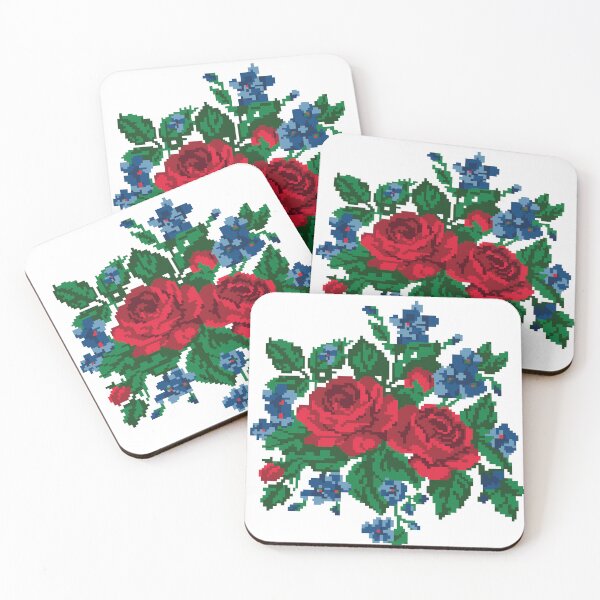 Item preview, Pixel Rose Floral - Arrangement in Red, Green, Blue. Ukrainian Embroidery designed and sold by Iryna-Design.