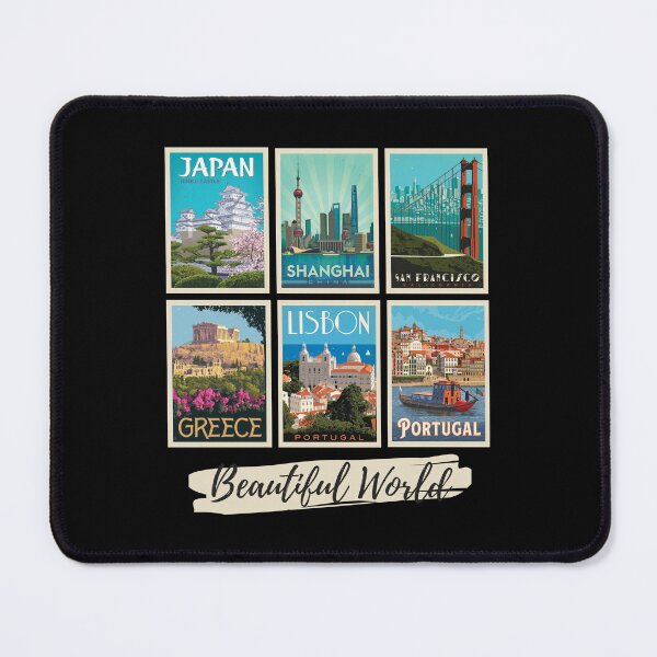 Item preview, Beautiful World is a collection of Vintage Posters in a Collage. Japan, Shanghai, San Francisco, Greece, Lisbon, Portugal designed and sold by Rogue-Studio.