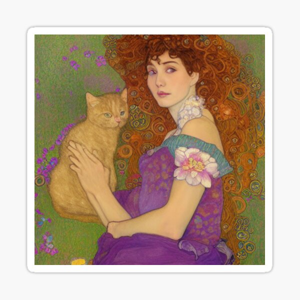 Aperçu de l'œuvre Art Nouveau Gustav Klimt Ginger Cat Art créée et vendue par FelineLicky.