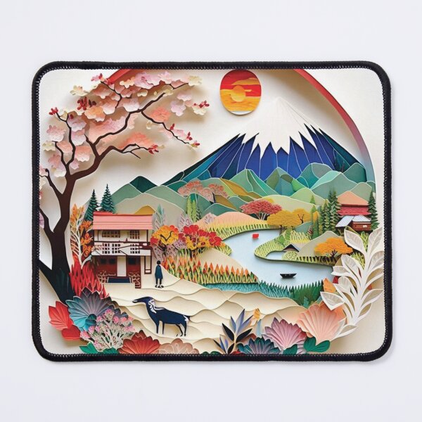 Item preview, Japanese landscape with warm colors, paper cut style designed and sold by artpapercuts.