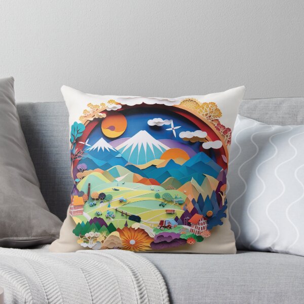 Item preview, colorful landscape with country houses, paper cut style designed and sold by artpapercuts.