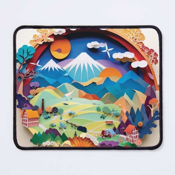 Item preview, colorful landscape with country houses, paper cut style designed and sold by artpapercuts.