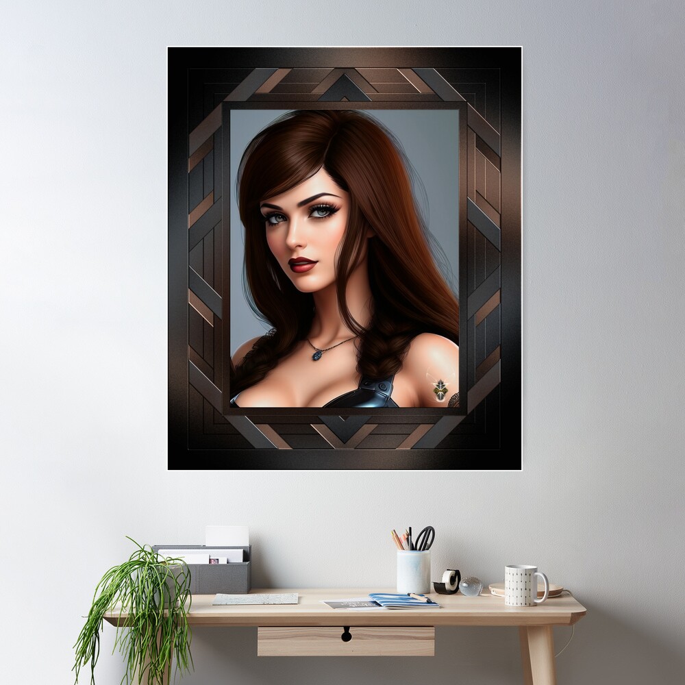 Portrait Of Maciana De Manchiani Alluring AI Concept Art Illustration by Xzendor7 Wall Poster