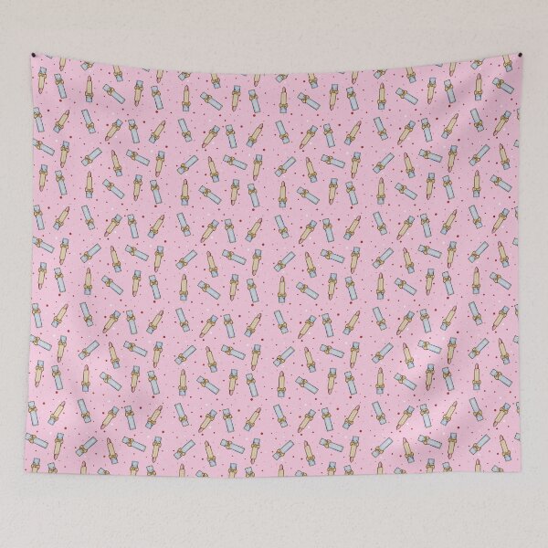 Item preview, Lipsticks and dots pattern on pink background  designed and sold by ChateauMargot.