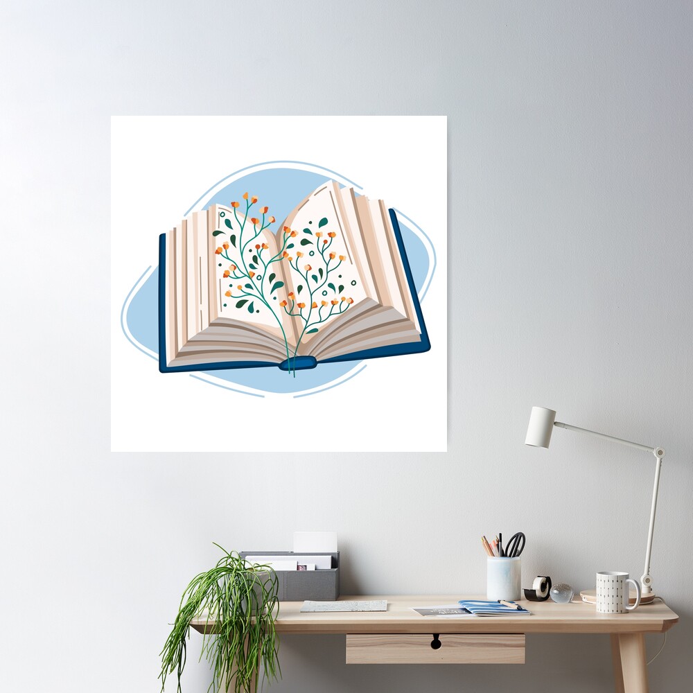 Book Clipart-one open book with plant design elements