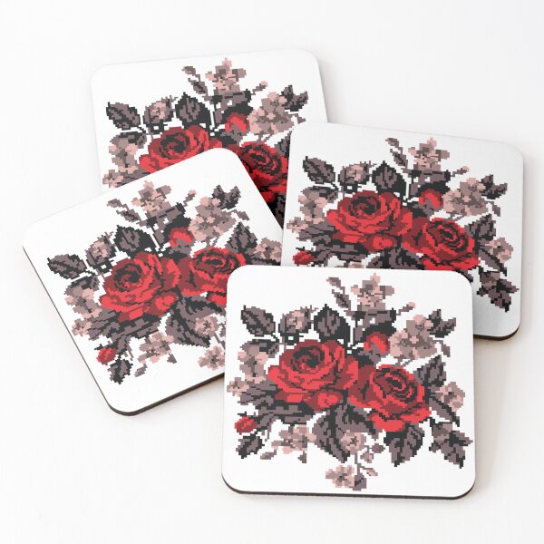 Item preview, Pixel Rose Floral - Arrangement in Red and Pink, Ukrainian Embroidery designed and sold by Iryna-Design.