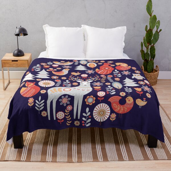Item preview, Fairy-tale forest. Foxes, deer, birds, owls,  flowers and herbs on a blue background.  designed and sold by Skaska.