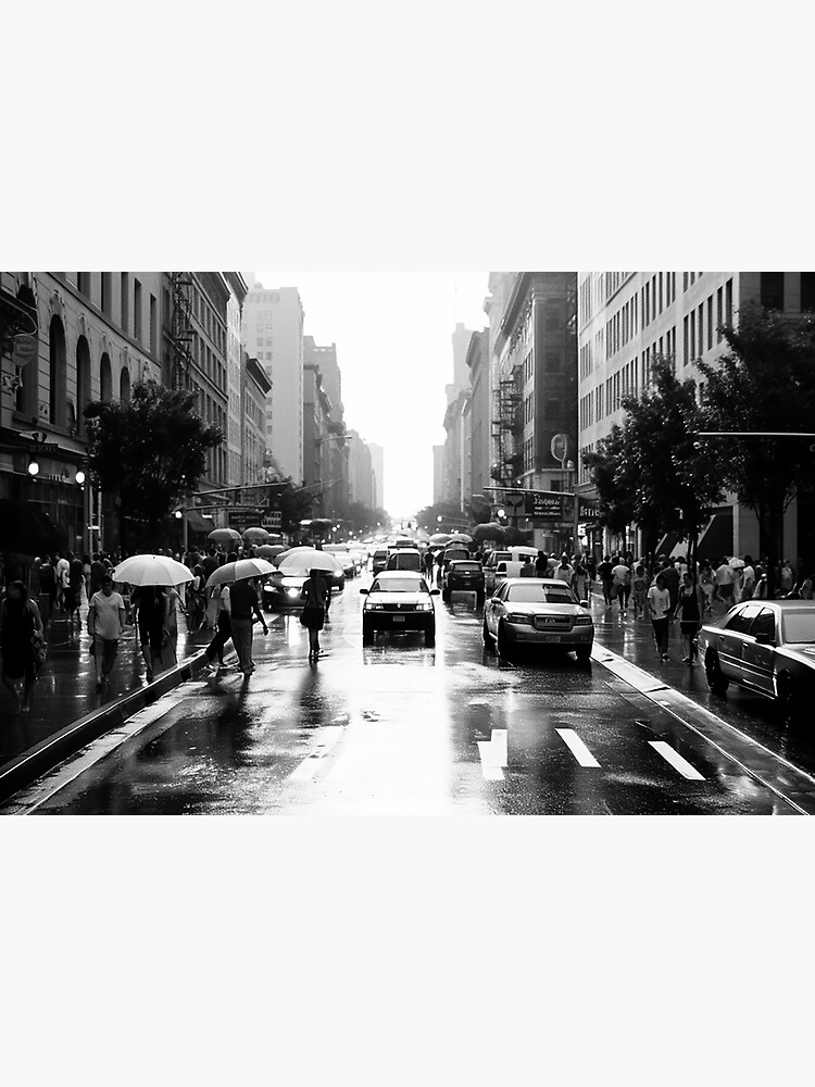 Discover New York Cityscape Black and White Street Avenue USA City Pedestrians Traffic Premium Matte Vertical Poster