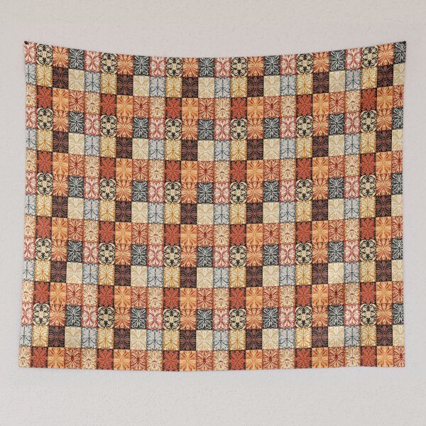 Item preview, Colorful vector tiles with floral designs in orange, black and blue designed and sold by DAHAS.