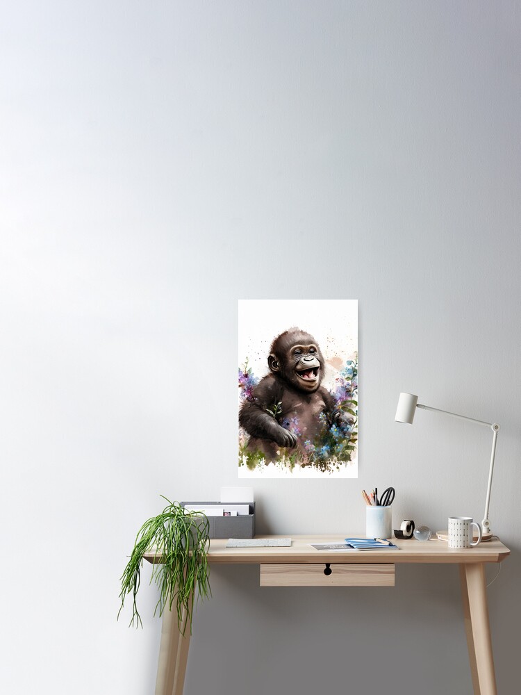 Baby Gorilla Watercolor Art, Safari Nursery Decor