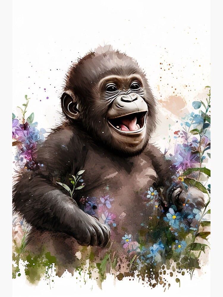 Baby Gorilla Watercolor Art, Safari Nursery Decor