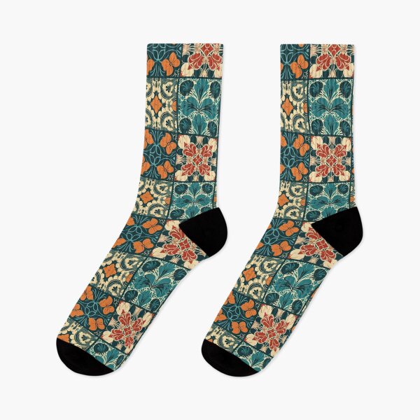 Item preview, Colorful vector tiles with floral designs in orange and green designed and sold by DAHAS.