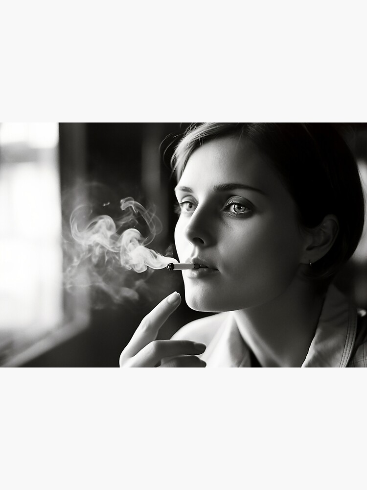 Portrait Woman Smoking Cigarette Black and White Old Vintage Beauty Parisian Smoker Face Paris Poster