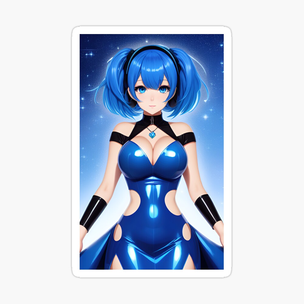 Sexy anime blue latex wearing girl