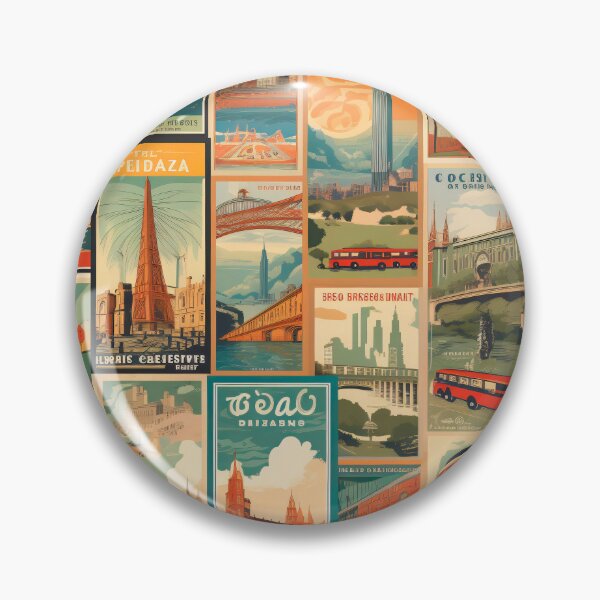 Item preview,  Vintage-Inspired Retro Travel Map Patterns with US and German Landmarks designed and sold by Juuskus.