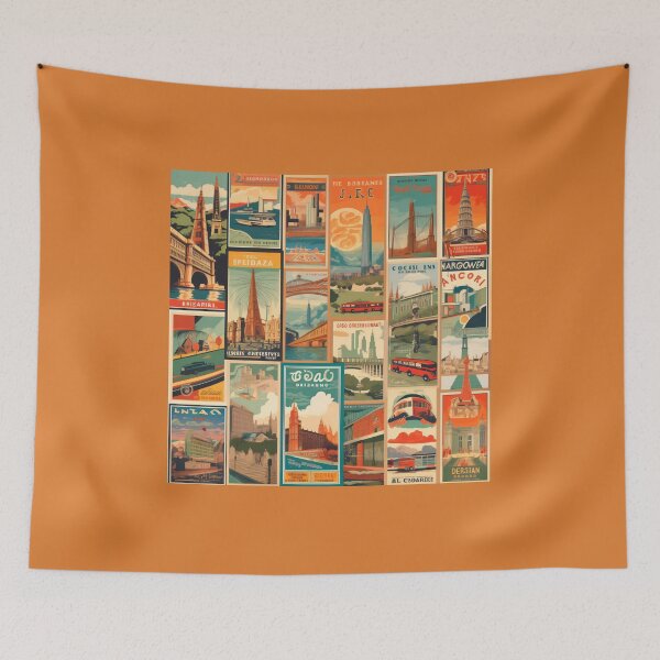 Item preview,  Vintage-Inspired Retro Travel Map Patterns with US and German Landmarks designed and sold by Juuskus.