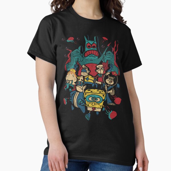 Vista previa del artículo con la obra «Bob Esponja Pantalones Cuadrados Grupo de Superhéroes Retro Póster», diseñado y vendido por FifthSun.