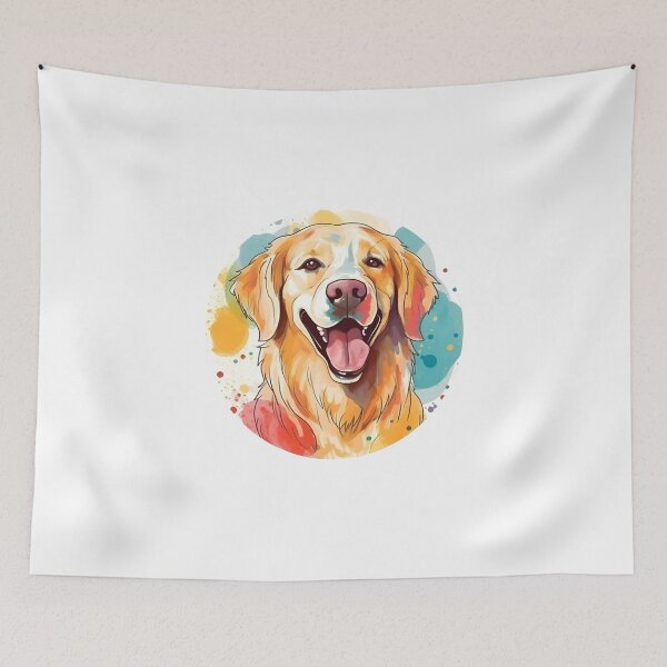 Item preview, Golden Retriever Colorful Head - Minimalist Turquoise Yellow Red Background Design designed and sold by Andre  Frosch.