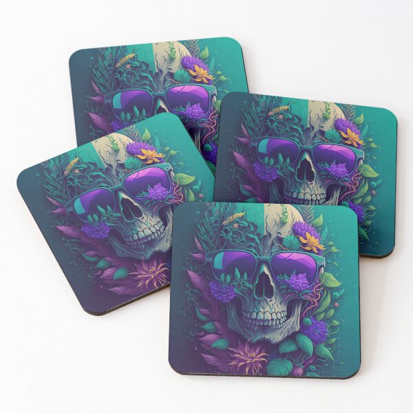 Item preview, Cool Chill Colourfull Skull with headphones on flower background designed and sold by PhotoArtMC.