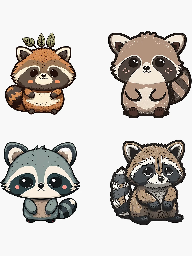 Cute Raccoon Pack Four Sticker for Sale by Sujkaa