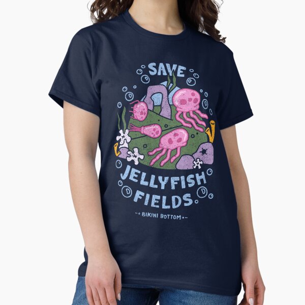 Vista previa del artículo con la obra «SpongeBob SquarePants Save Jellyfish Fields Parte inferior de bikini», diseñado y vendido por FifthSun.