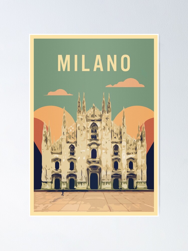 Vintage Retro Style Duomo Cathedral in Milan Italy, Travel Poster for Sale  by pensierino