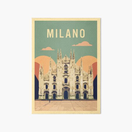 Vintage Retro Style Duomo Cathedral in Milan Italy, Travel Art Board Print