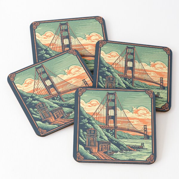 Item preview, Retro Travel Line Art Illustrations featuring the Golden Gate Bridge designed and sold by Juuskus.