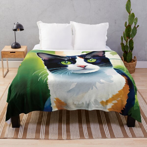 Item preview, Cute Watercolor Cat and Green Plants designed and sold by FriskyLemur.