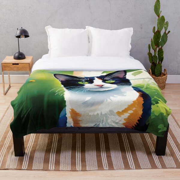 Artikelvorschau, Niedliche Aquarellkatze und grüne Pflanzen entworfen und verkauft von FriskyLemur.