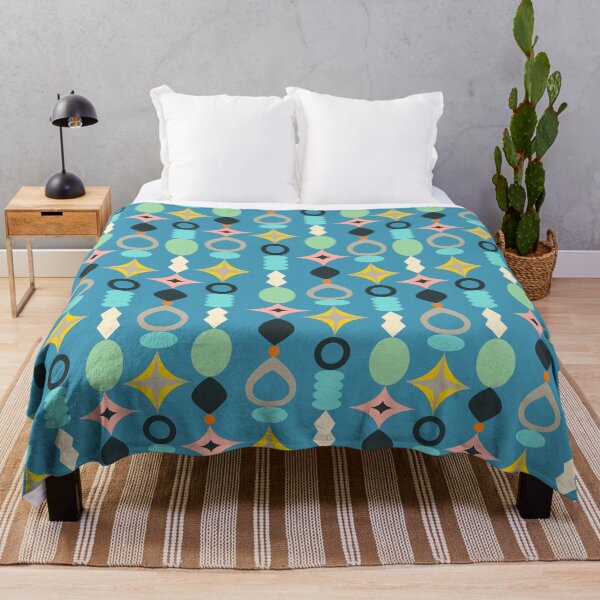 Item preview, SUNCATCHERS Palm Springs Mid-Century Modern Abstract Pattern in Retro Multi-Colours Blue Pink Gray Orange Yellow Black on Blue - UnBlink Studio by Jackie Tahara designed and sold by Jackie Tahara of UnBlink Studio.