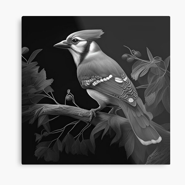 BLACK AND WHITE BLUE JAY Art Print