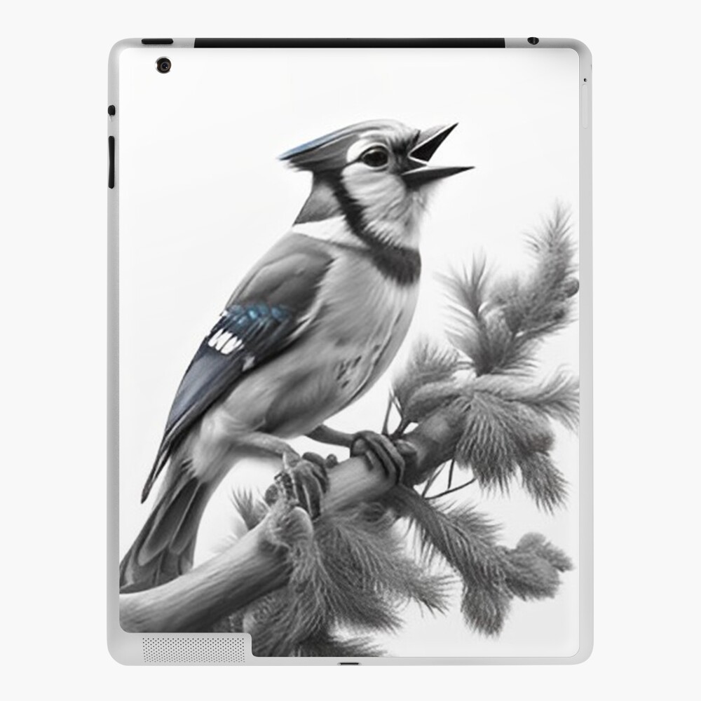 BLACK AND WHITE BLUE JAY Art Print